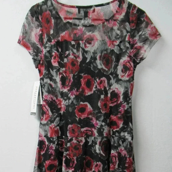 Perceptions New York Short Sleeve Red Black Floral Lace Midi Dress Size Med NWT - Picture 2 of 10
